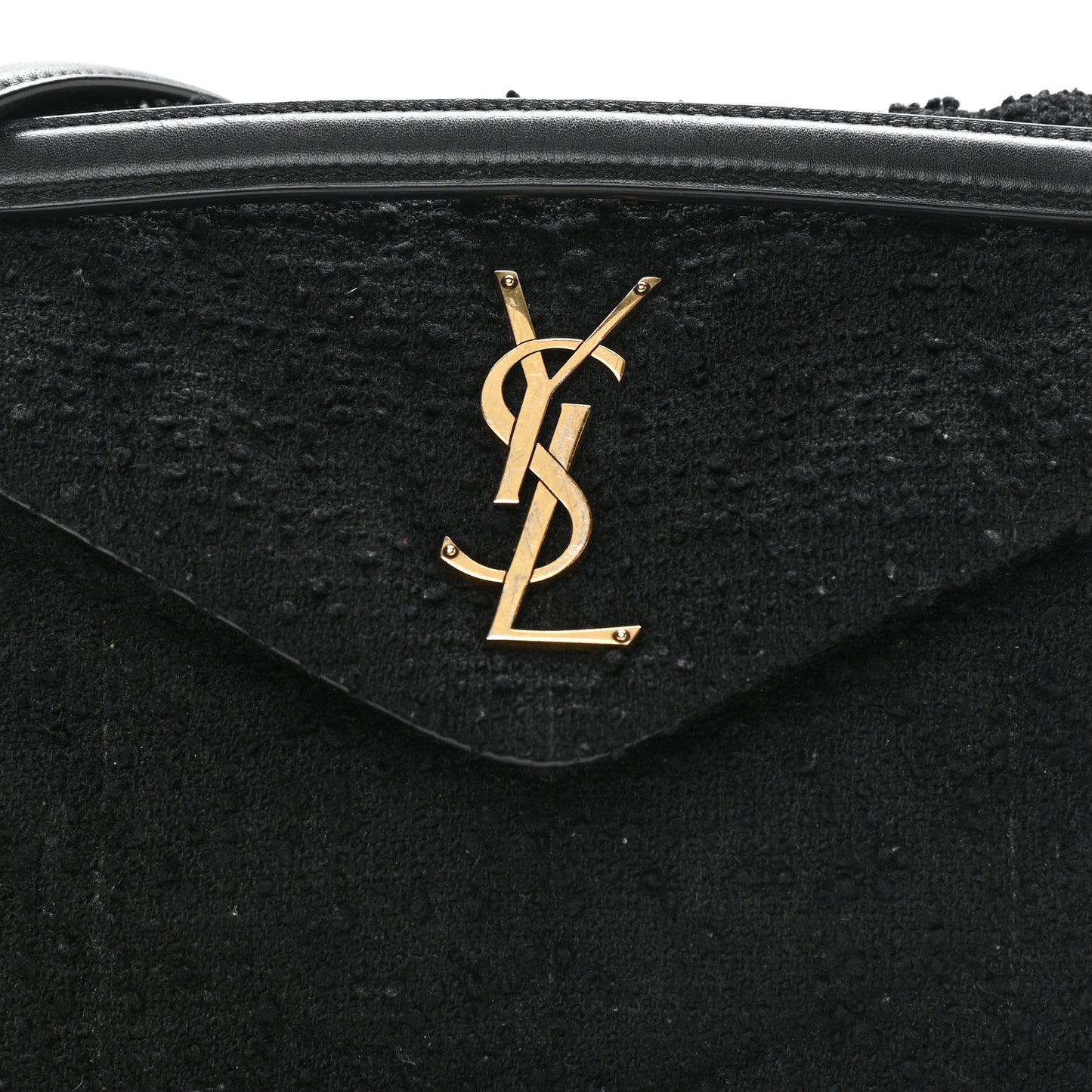 Boucle Tweed Quilted Small Loulou Puffer Monogram Chain Satchel Black