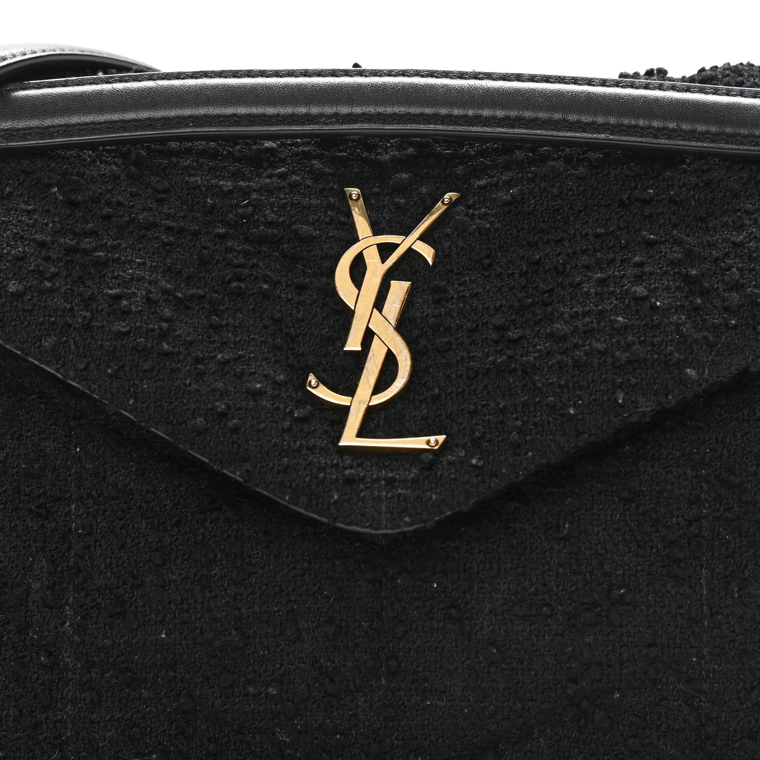 Saint Laurent Boucle Tweed Quilted Small Loulou Puffer Monogram Chain Satchel Black 9 of 12