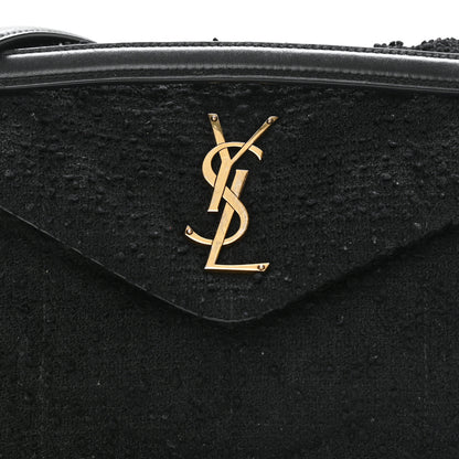 Saint Laurent Boucle Tweed Quilted Small Loulou Puffer Monogram Chain Satchel Black 9 of 12