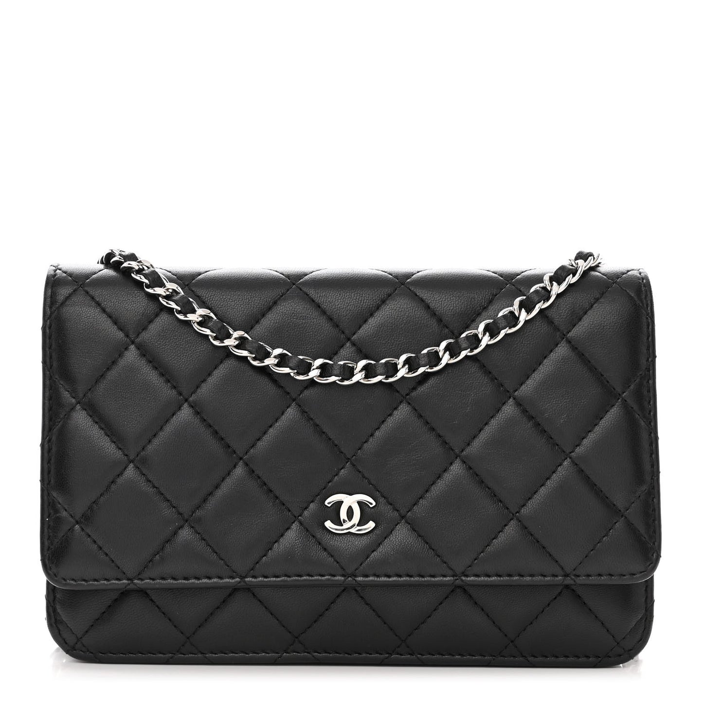 Lambskin Quilted Wallet On Chain WOC Black