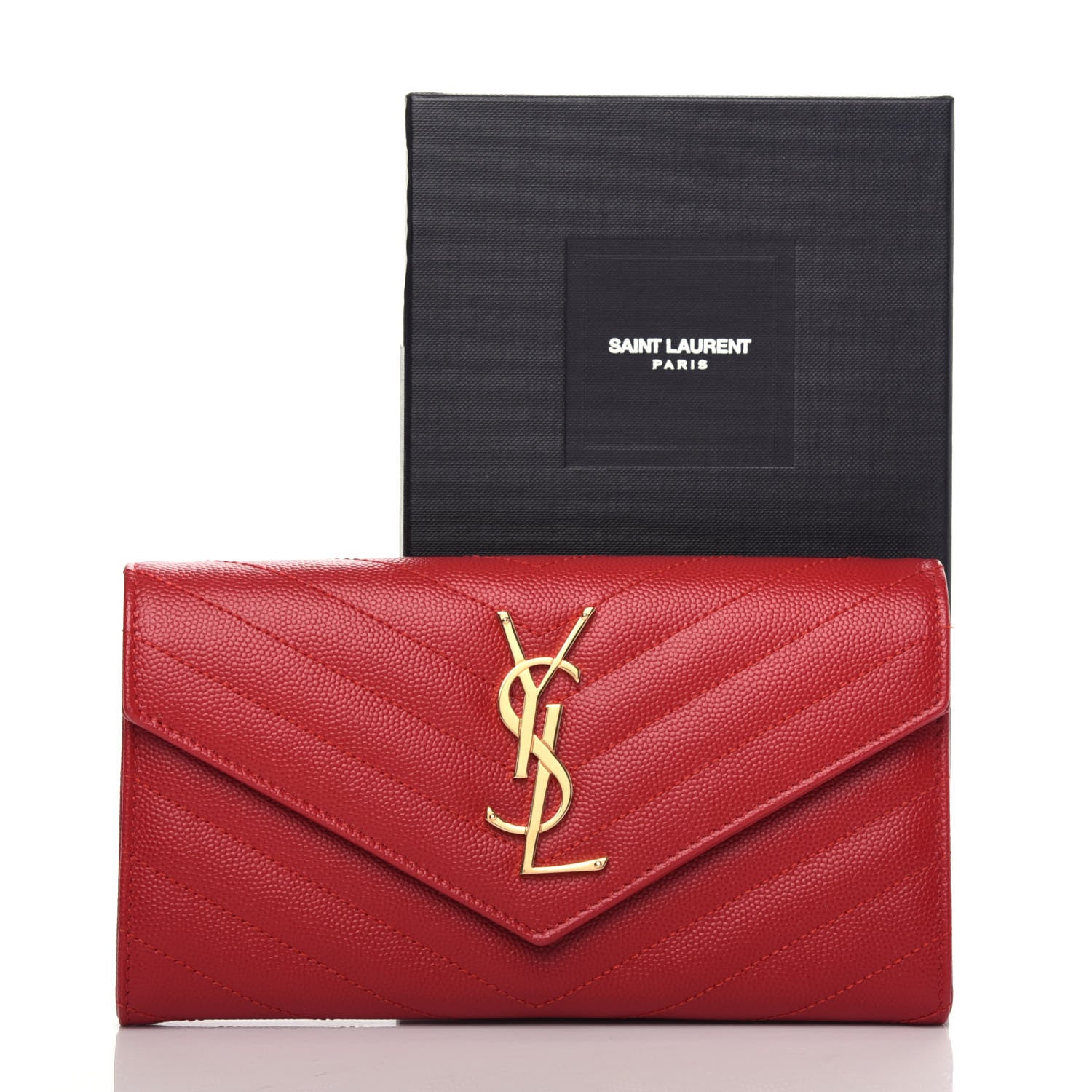 Saint Laurent Grain De Poudre Matelasse Chevron Monogram Flap Wallet Red 9 of 9