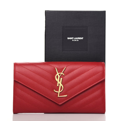 Saint Laurent Grain De Poudre Matelasse Chevron Monogram Flap Wallet Red 9 of 9