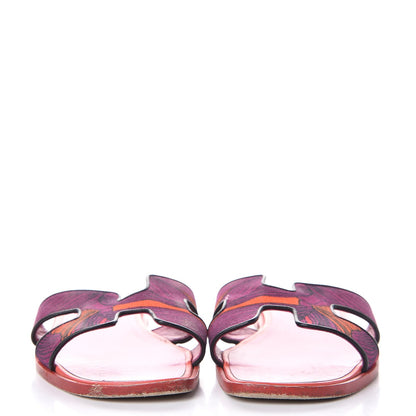 Hermes Cotton Canvas Iris Print Oran Sandals 39 Sorbet Black 2 of 16