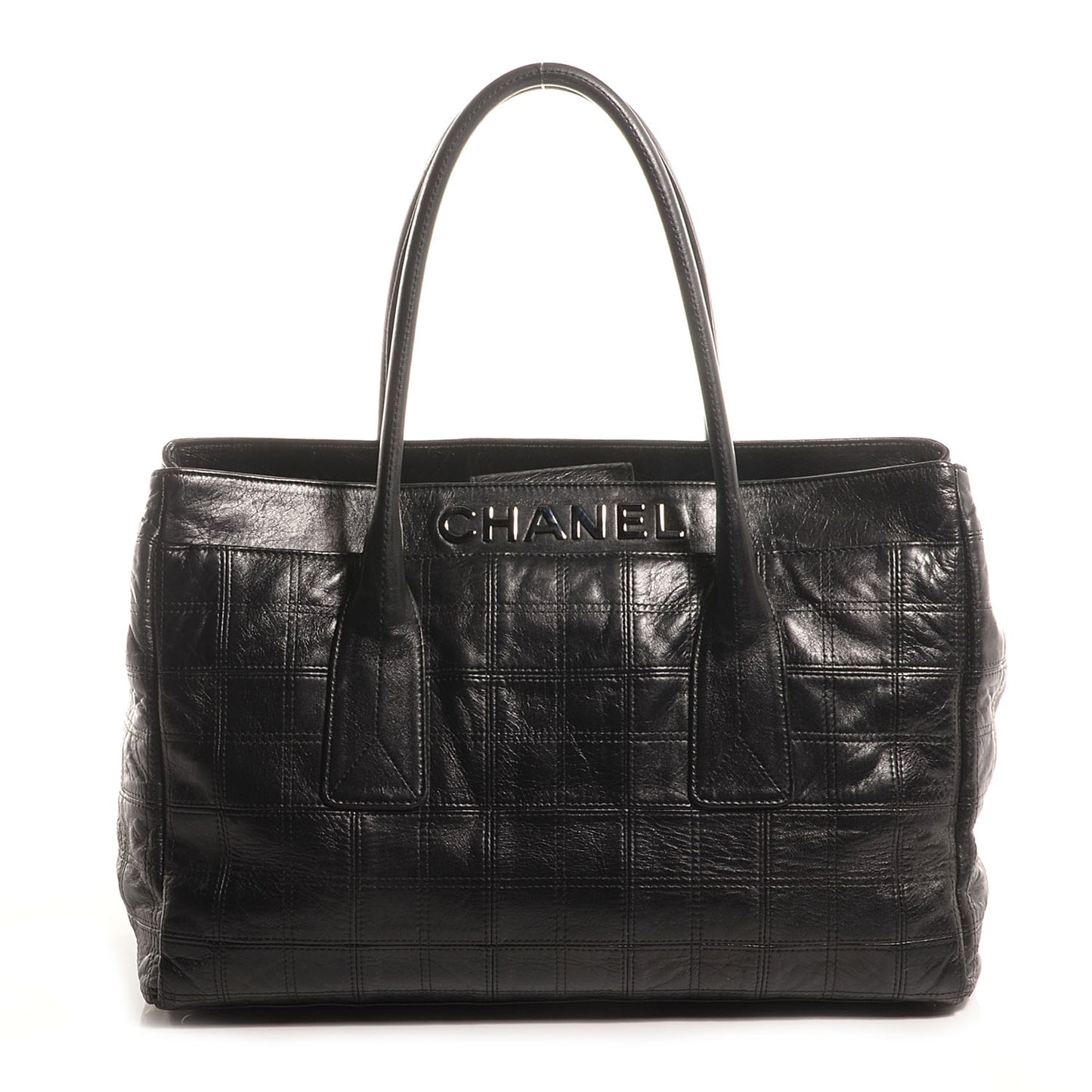 Lambskin Square Stitched Lax Large Tote Black