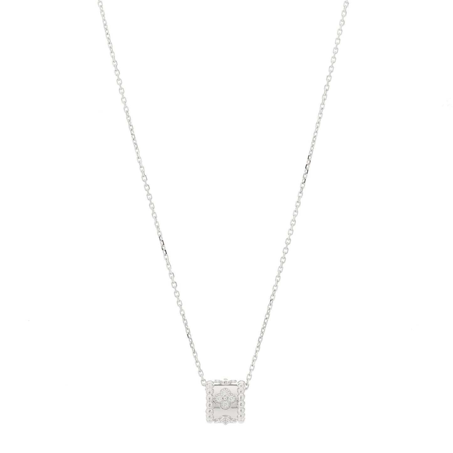 18K White Gold Diamond Small Perlee Clovers Pendant Necklace