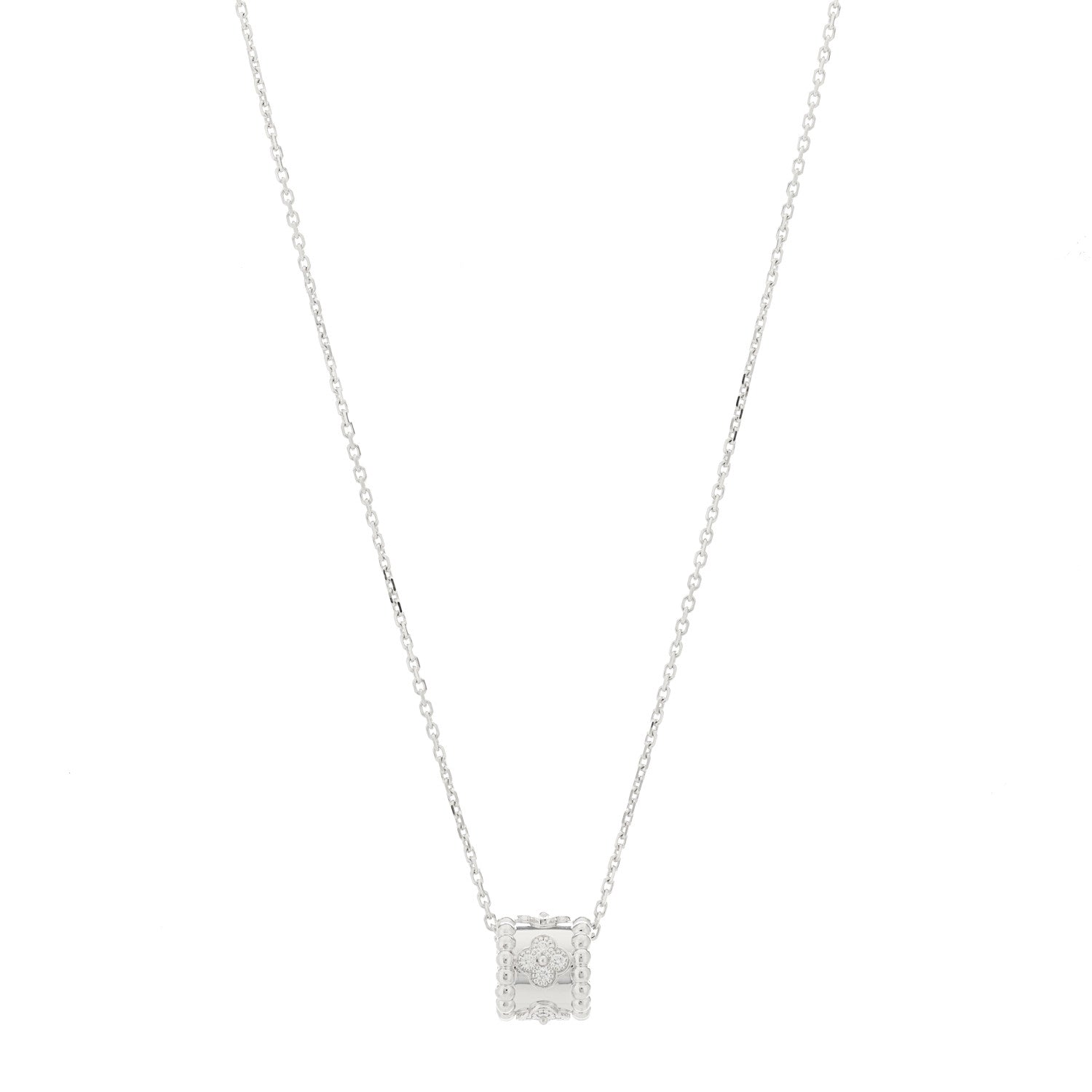 Van Cleef & Arpels 18K White Gold Diamond Small Perlee Clovers Pendant Necklace 1 of 5