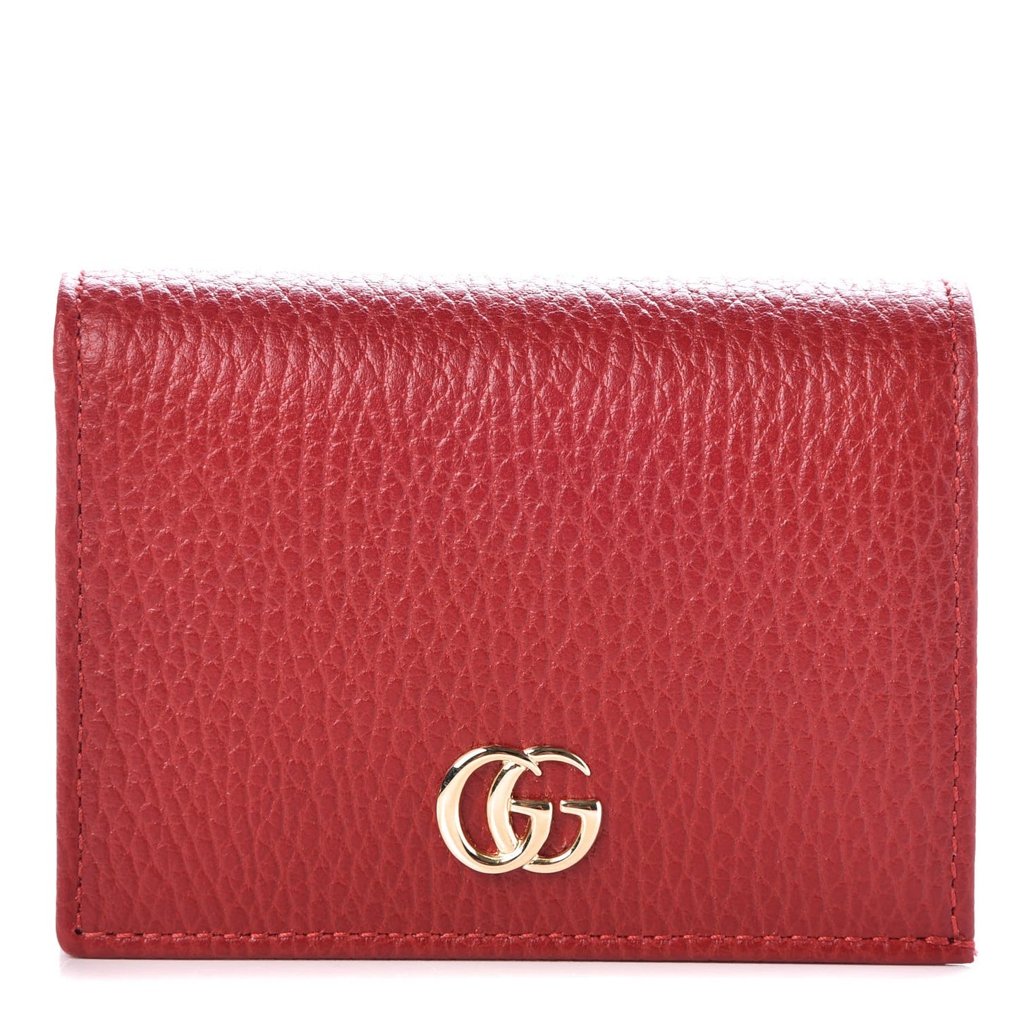 Pebbled Calfskin GG Marmont Card Case Hibiscus Red
