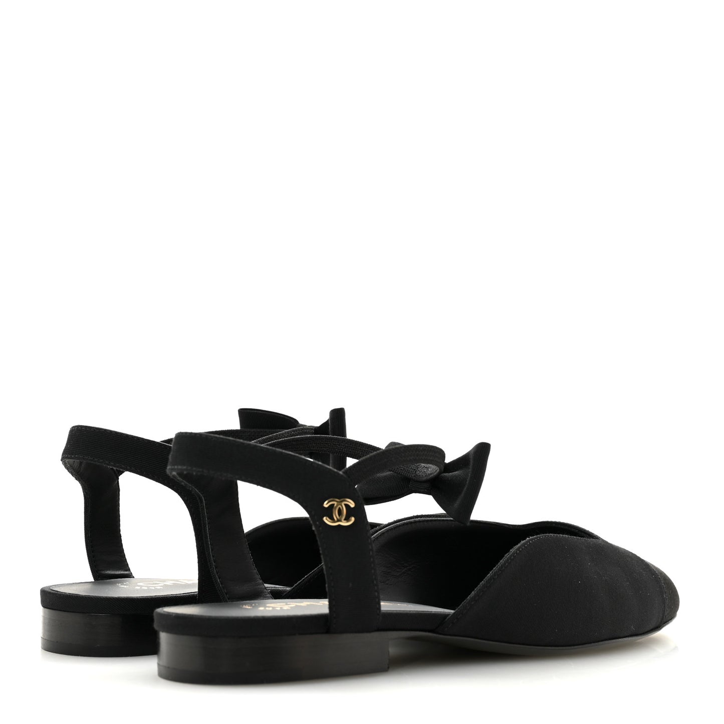 Satin Slingback Cap Toe Bow Flats 39.5 Black