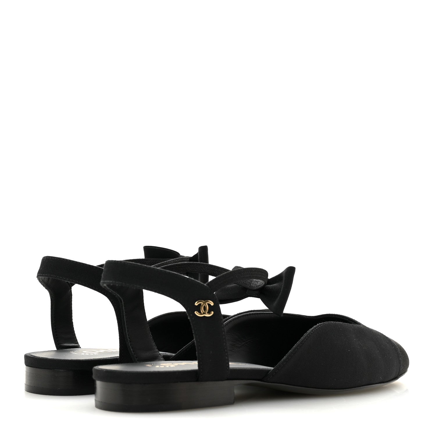 Chanel Satin Slingback Cap Toe Bow Flats 39.5 Black 5 of 10