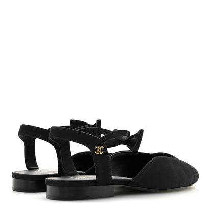 Chanel Satin Slingback Cap Toe Bow Flats 39.5 Black 5 of 10