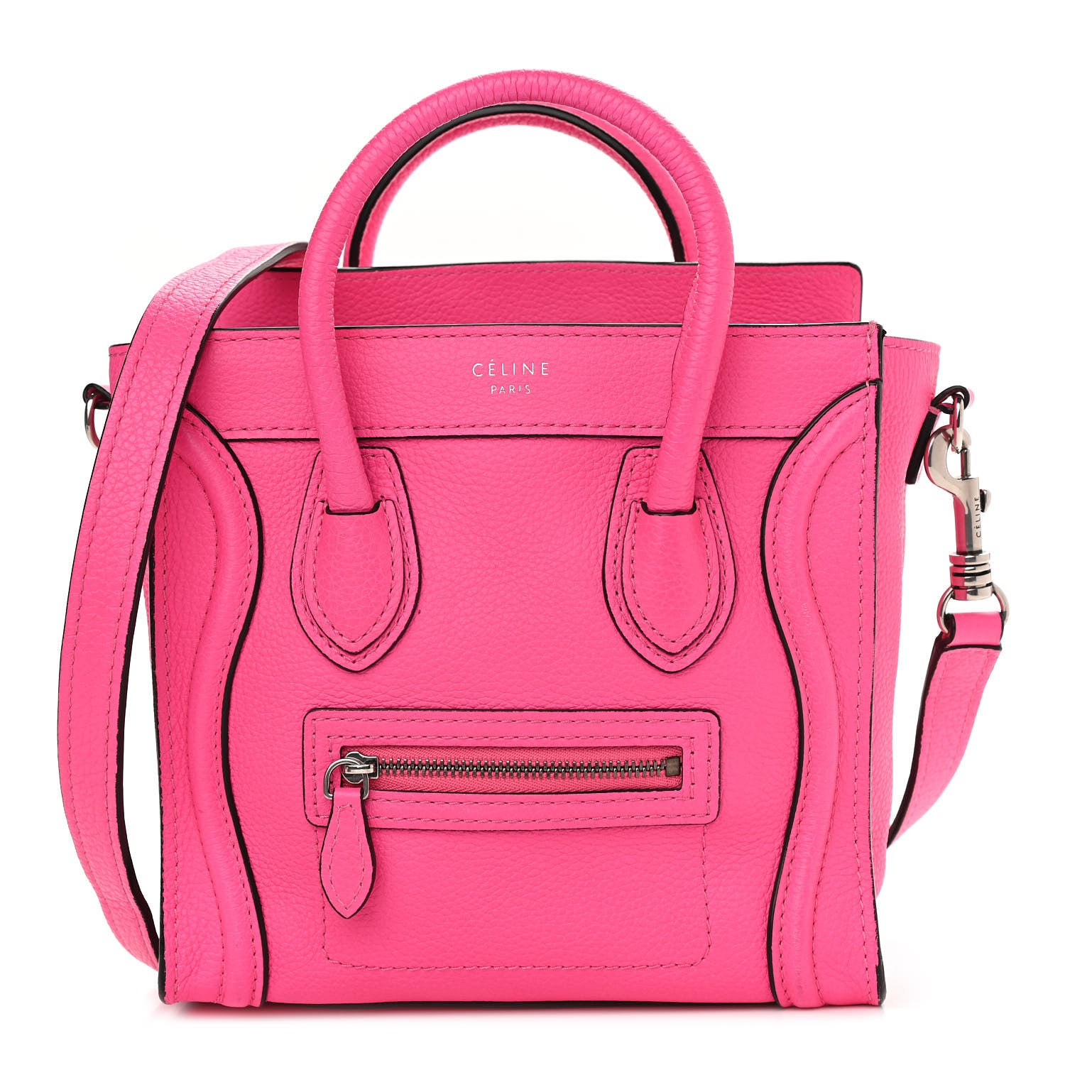 Celine Drummed Calfskin Nano Luggage Fluo Pink 1 of 11