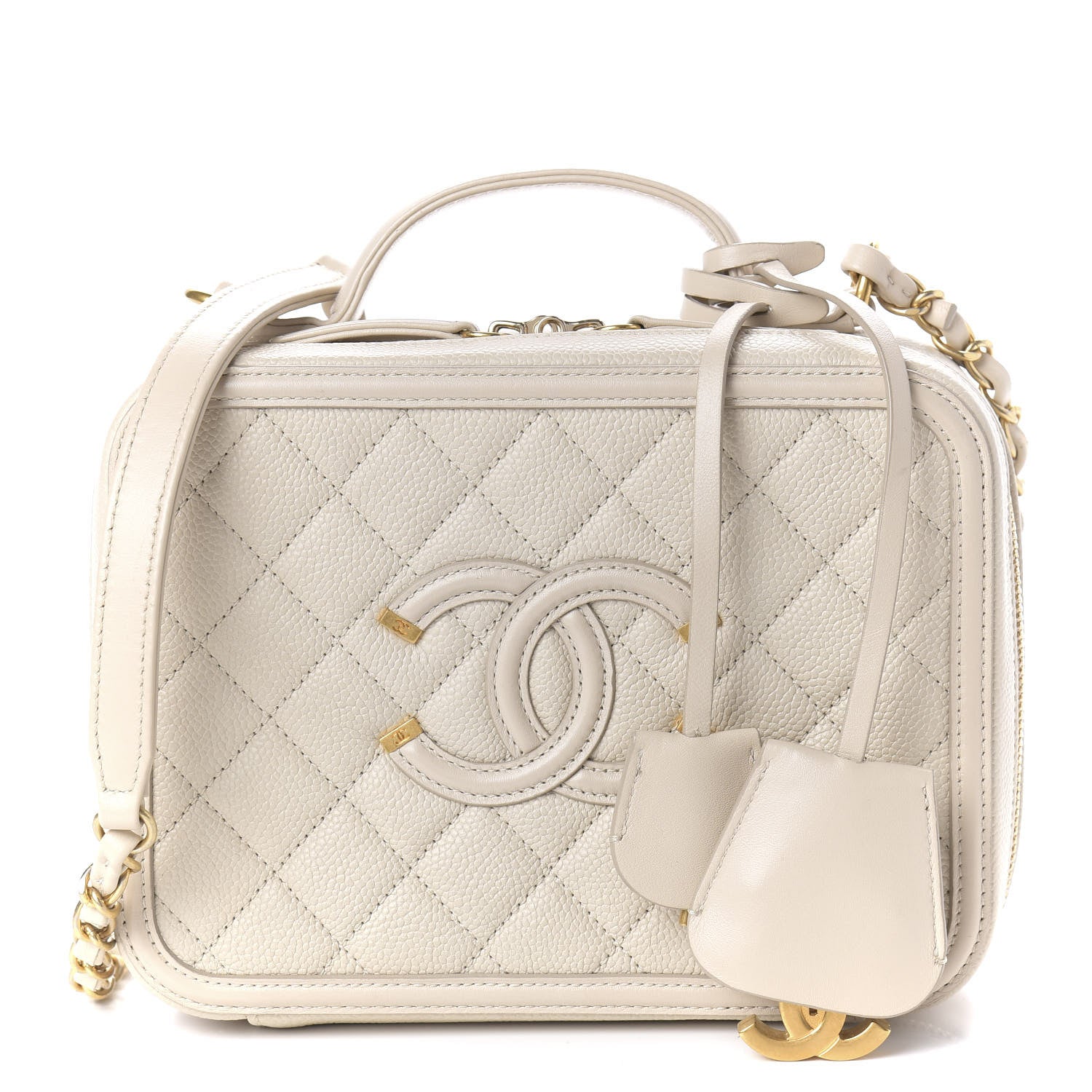Chanel Caviar Quilted Medium CC Filigree Vanity Case Light Beige 1 of 11