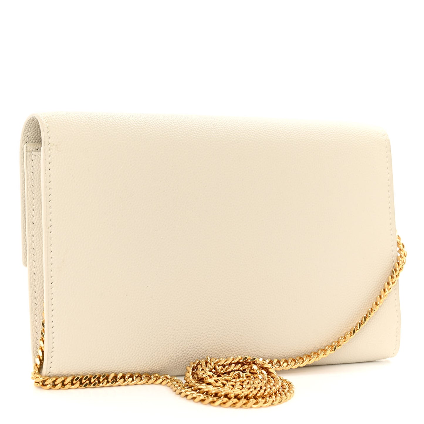 SAINT LAURENT Grain De Poudre Monogram Uptown Chain Wallet Crema Soft