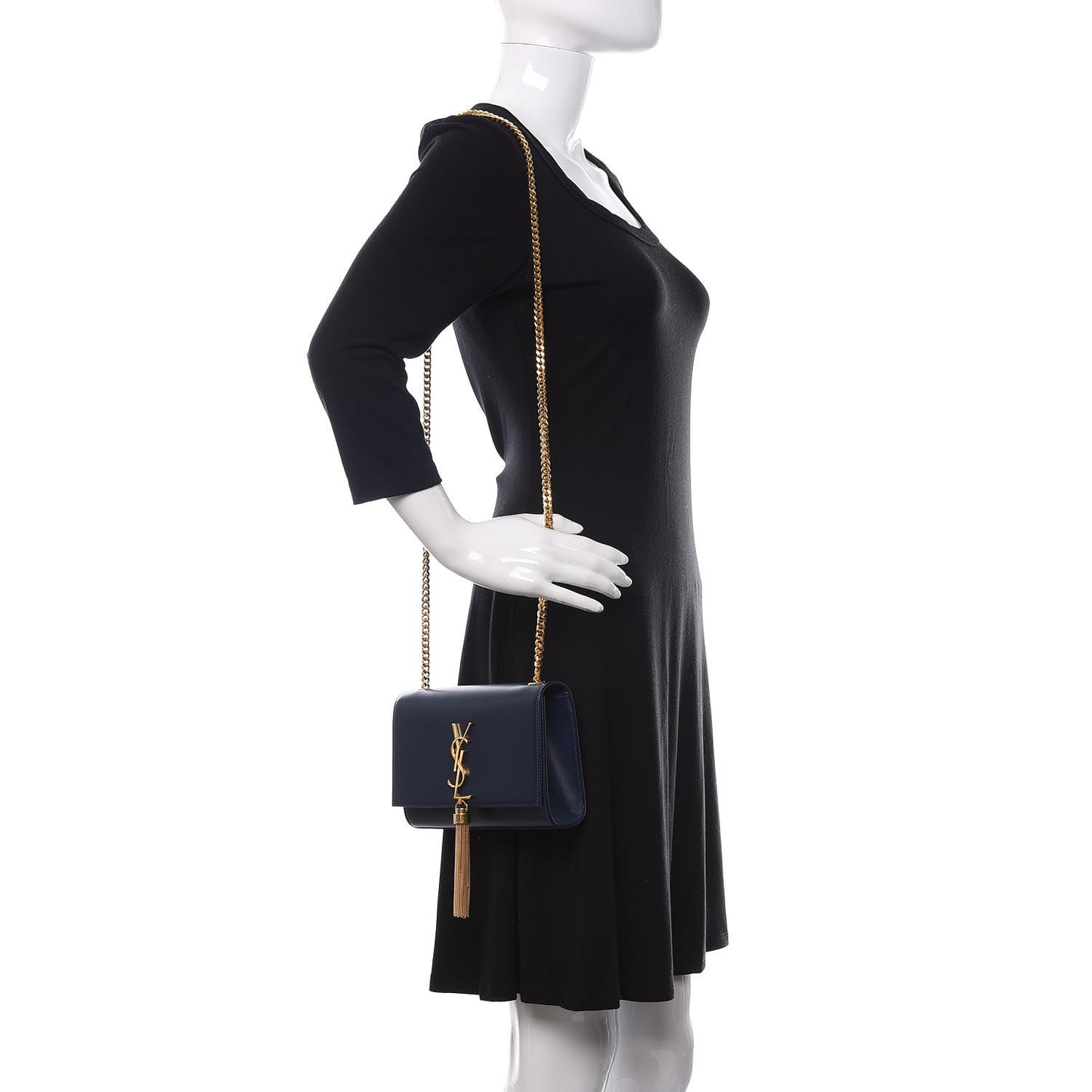 Calfskin Small Classic Monogram Kate Tassel Satchel Blue