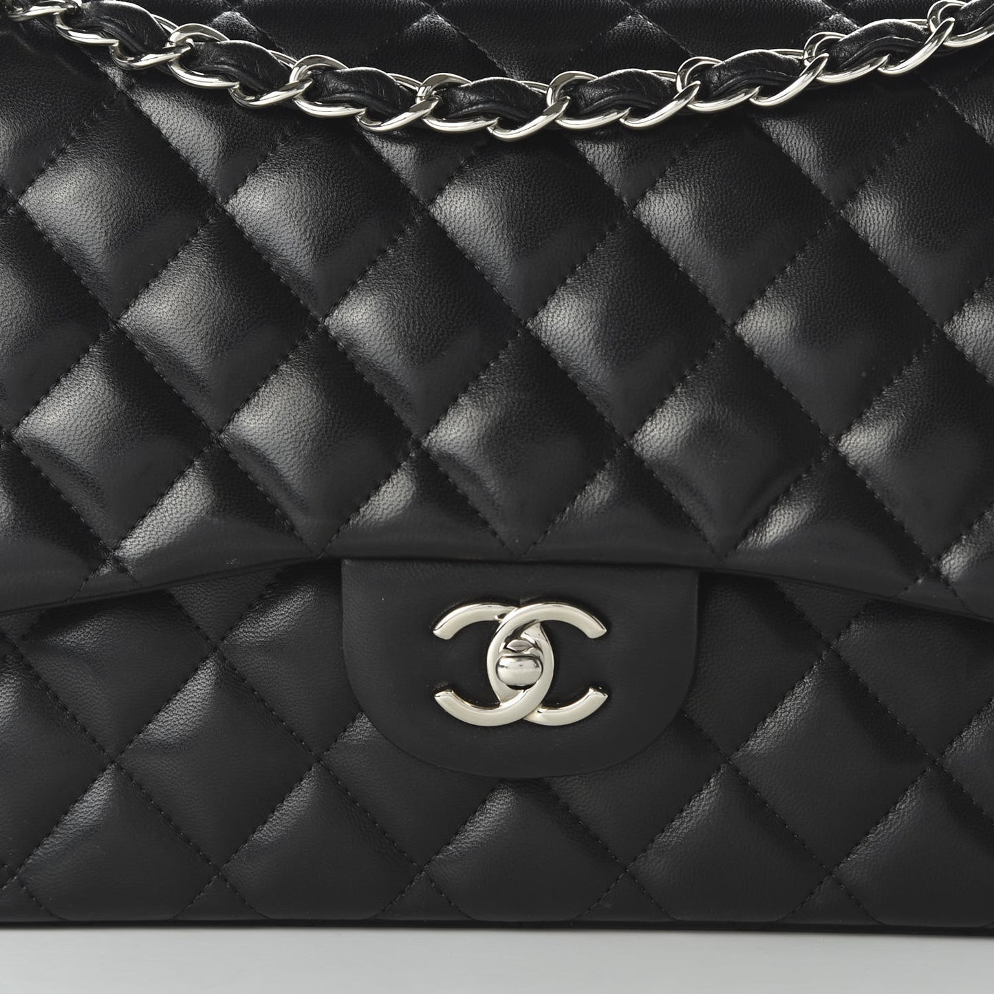 Lambskin Quilted Jumbo Double Flap Black