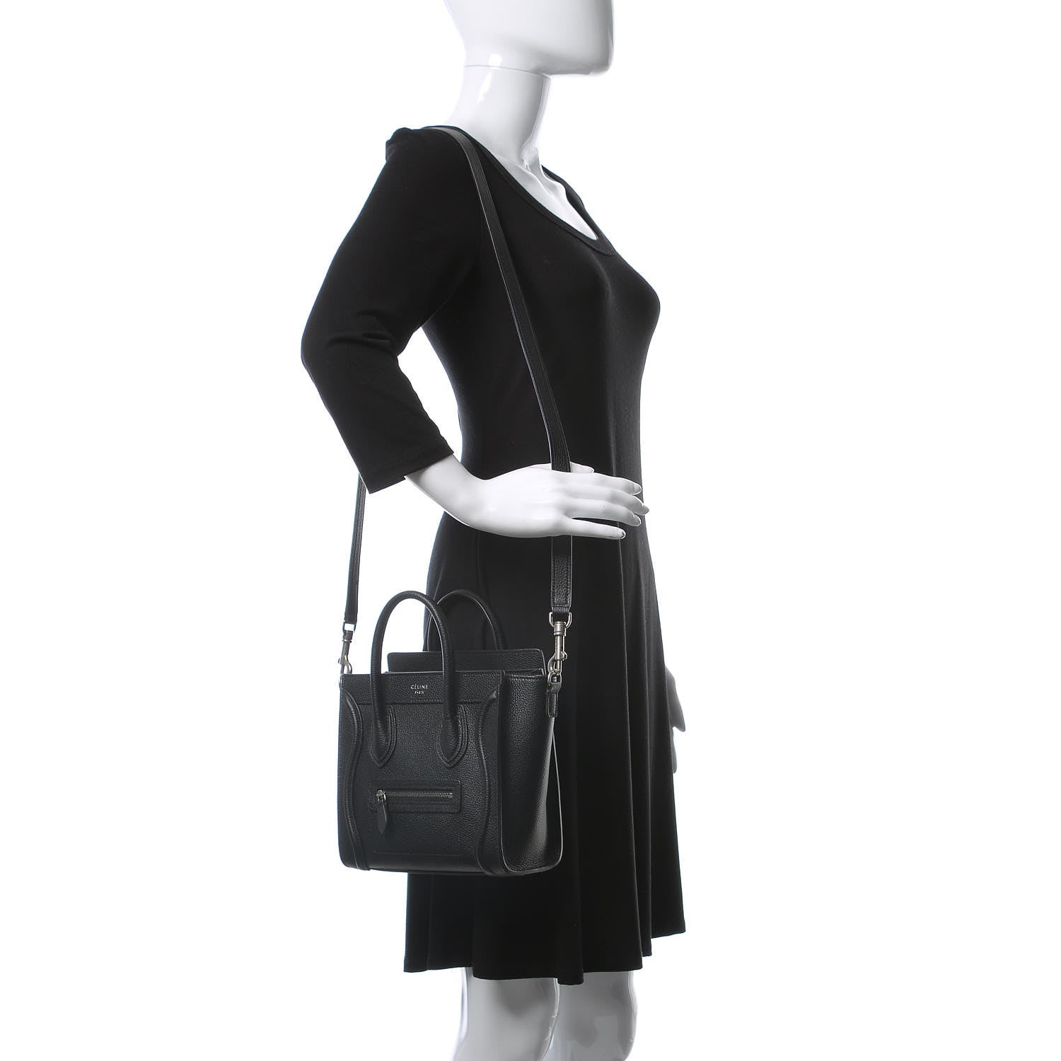 Celine Drummed Calfskin Nano Luggage Black 2 of 12