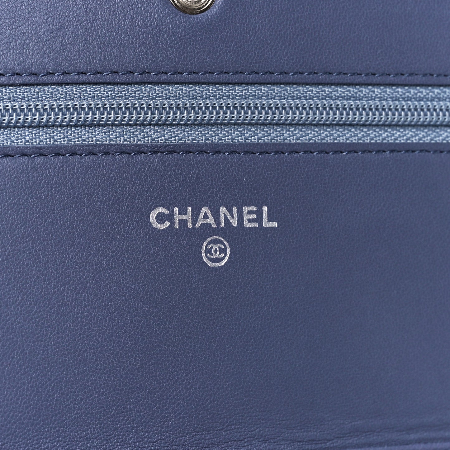 Lambskin Quilted Wallet On Chain WOC Blue