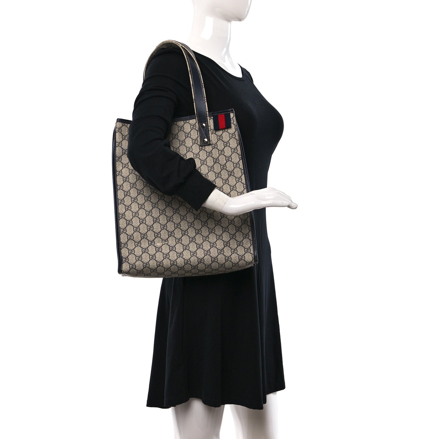 GG Plus Monogram Small Signature Web Loop Vertical Tote Navy