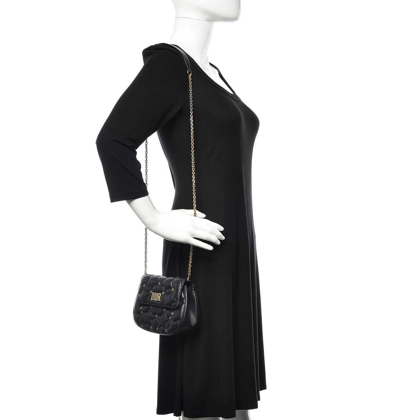 Calfskin Quilted Studded Star Dio(r)evolution Clutch With Chain Black
