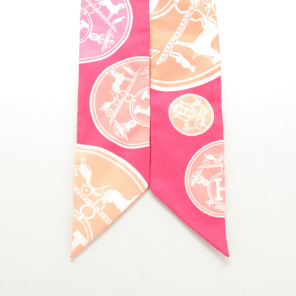 Hermes Silk Confettis D'Ex Libris Twilly Rose Vif Peach 3 of 6