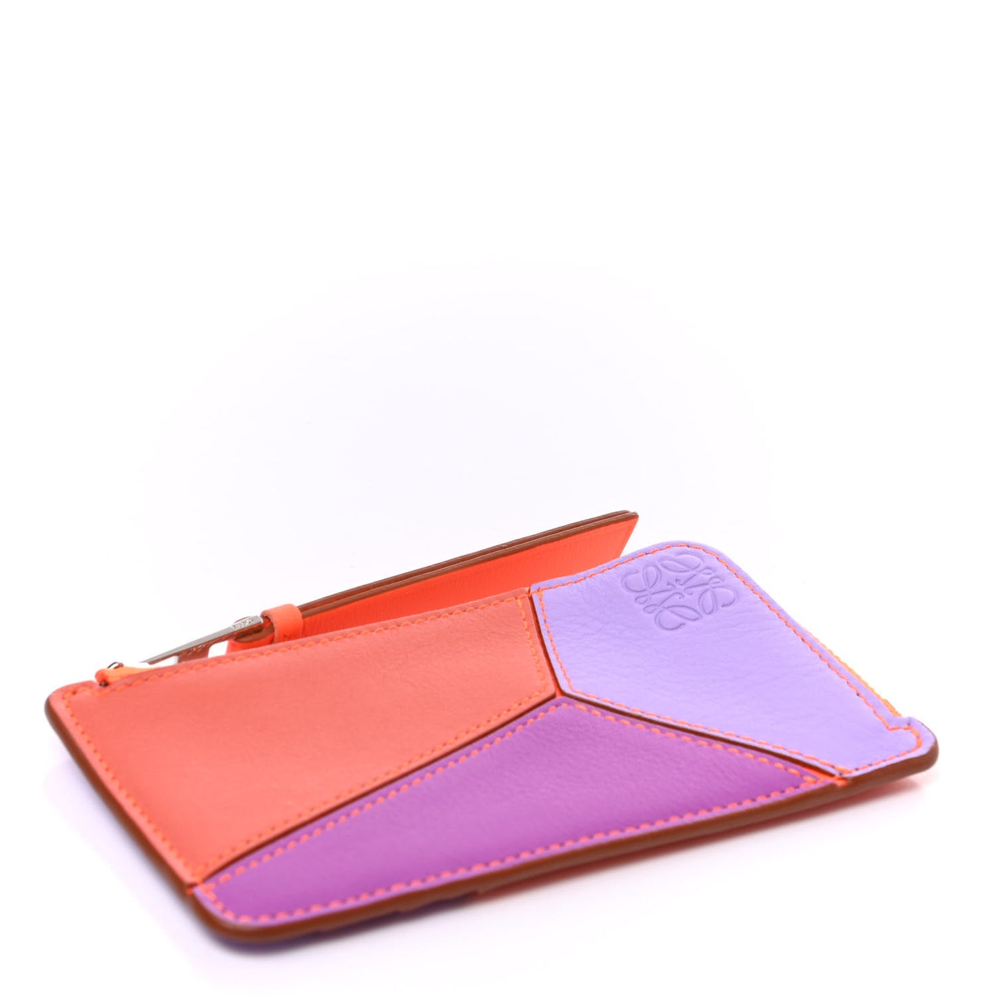Calfskin Paula's Ibiza Puzzle Colorblock Coin Card Holder Grapefruit Mauve