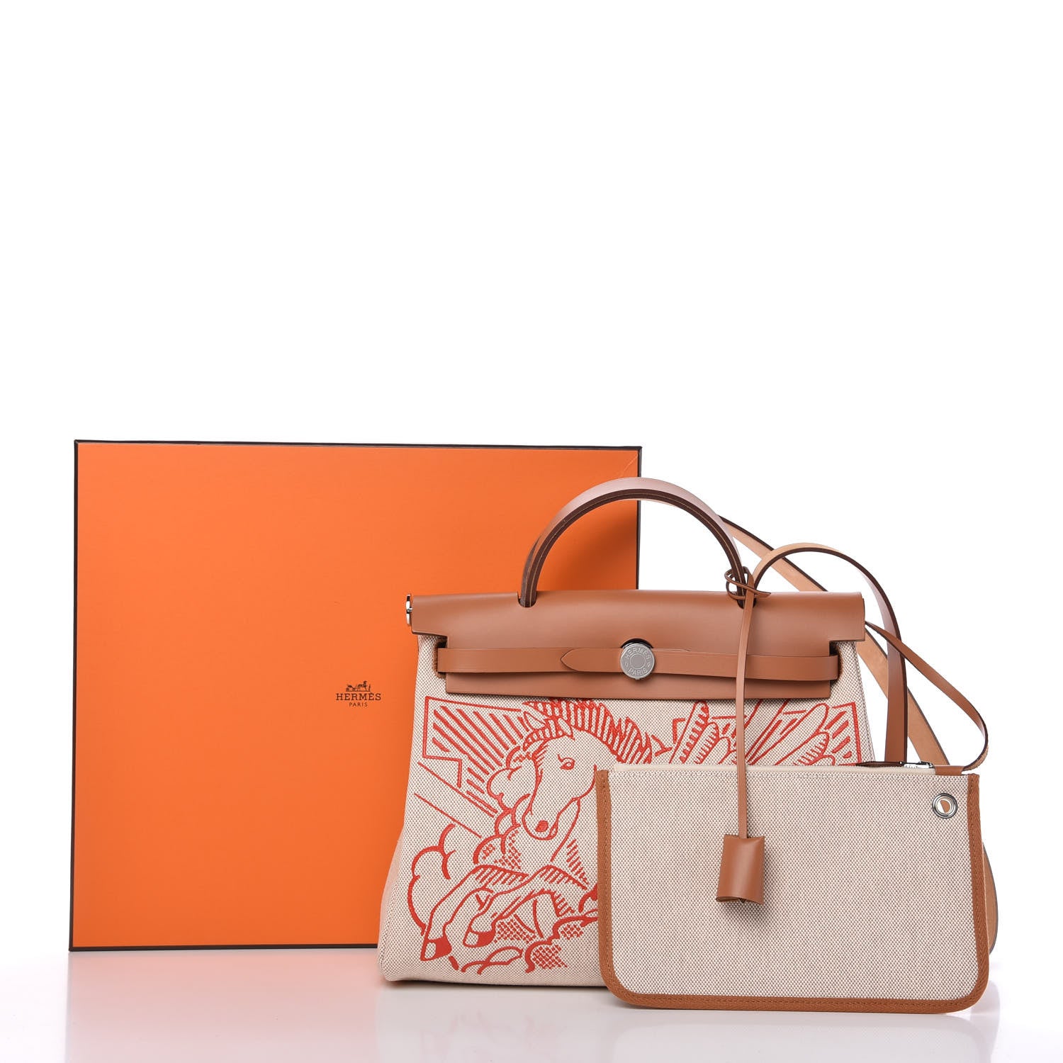 Hermes Vache Hunter Toile Pegase Pop Herbag Zip Retourne 31 PM Capucine Ecru 10 of 10