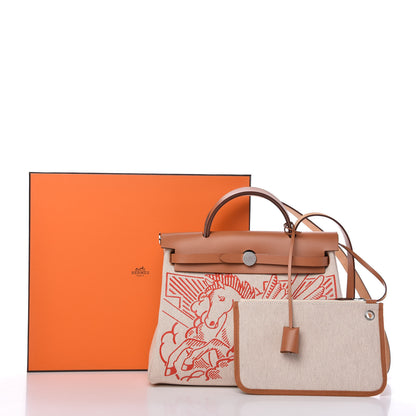 Hermes Vache Hunter Toile Pegase Pop Herbag Zip Retourne 31 PM Capucine Ecru 10 of 10