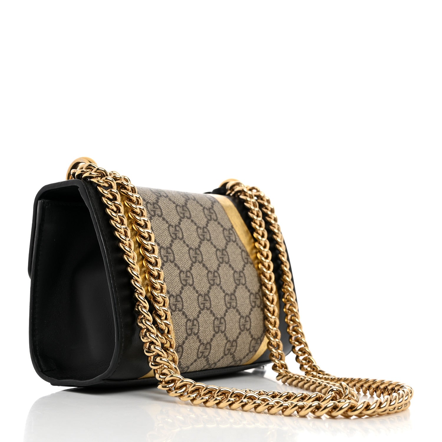 Gucci Calfskin GG Supreme Monogram Small Padlock Shoulder Bag Black Gold 2 of 12