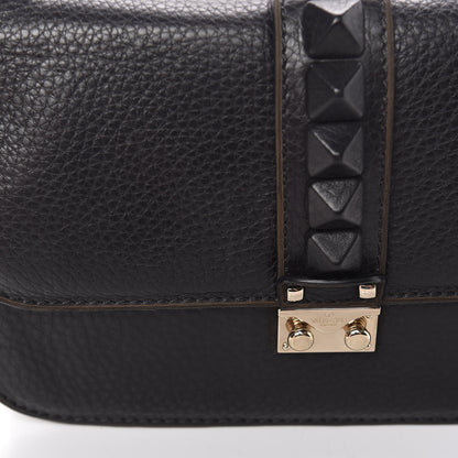 Valentino Garavani Pebbled Calfskin Medium Glam Lock Rockstud Flap Black 9 of 17