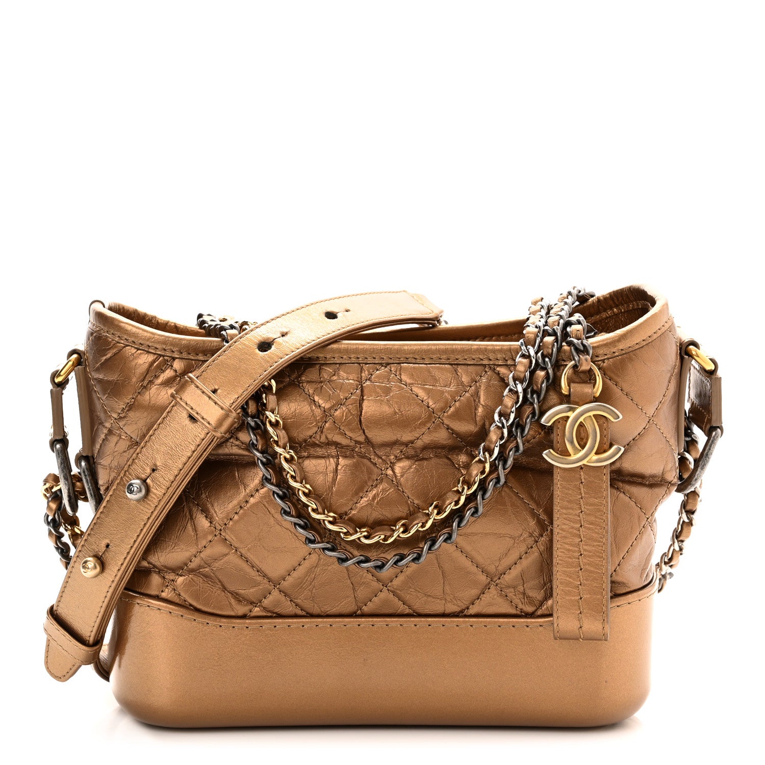 Chanel Metallic Aged Calfskin Quilted Small Gabrielle Hobo Bronze 1 of 9