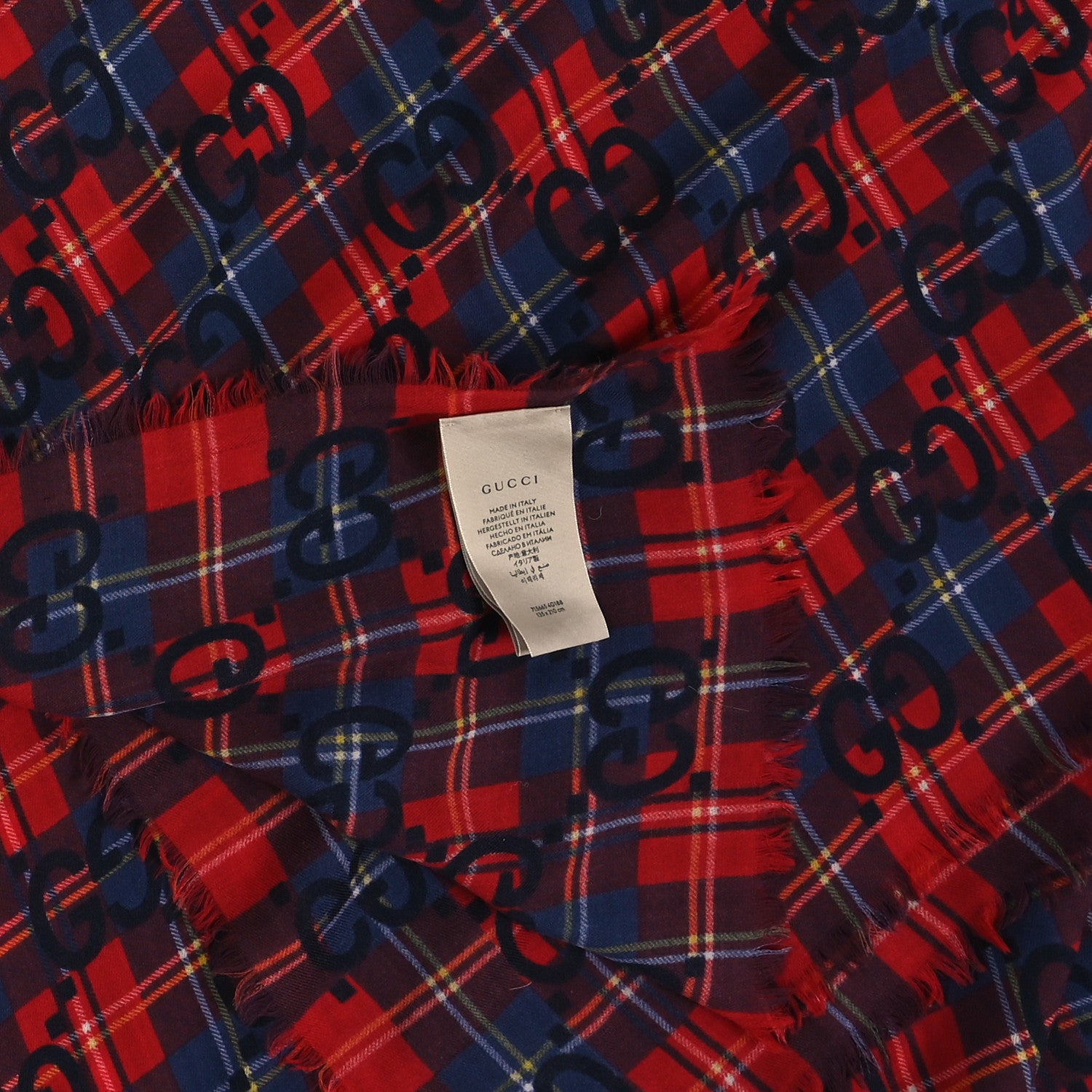 Gucci Wool GG Monogram Scarf Red Blue 3 of 4