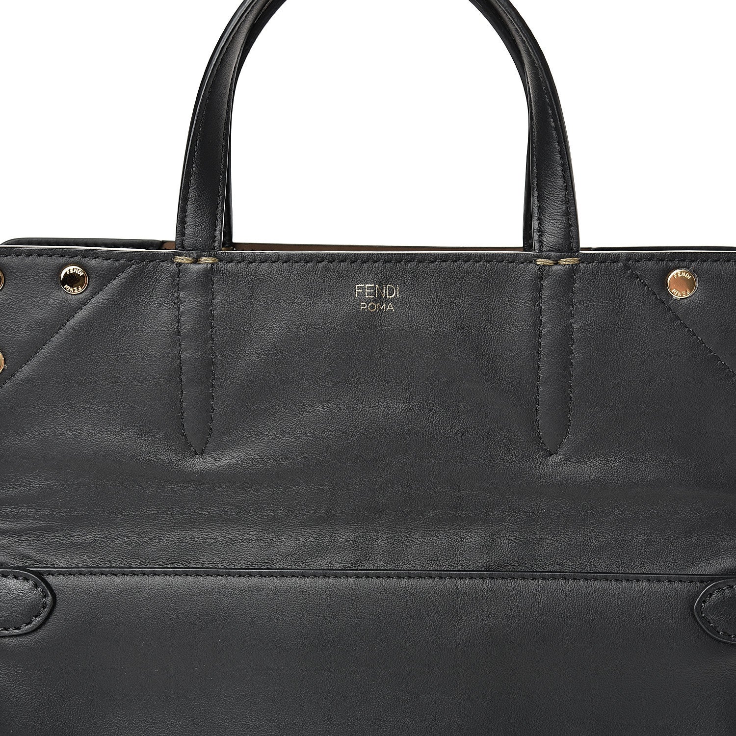 Fendi Vitello Grace Bi-Color FF 1974 Embossed Flip Tote Black Maya 10 of 12