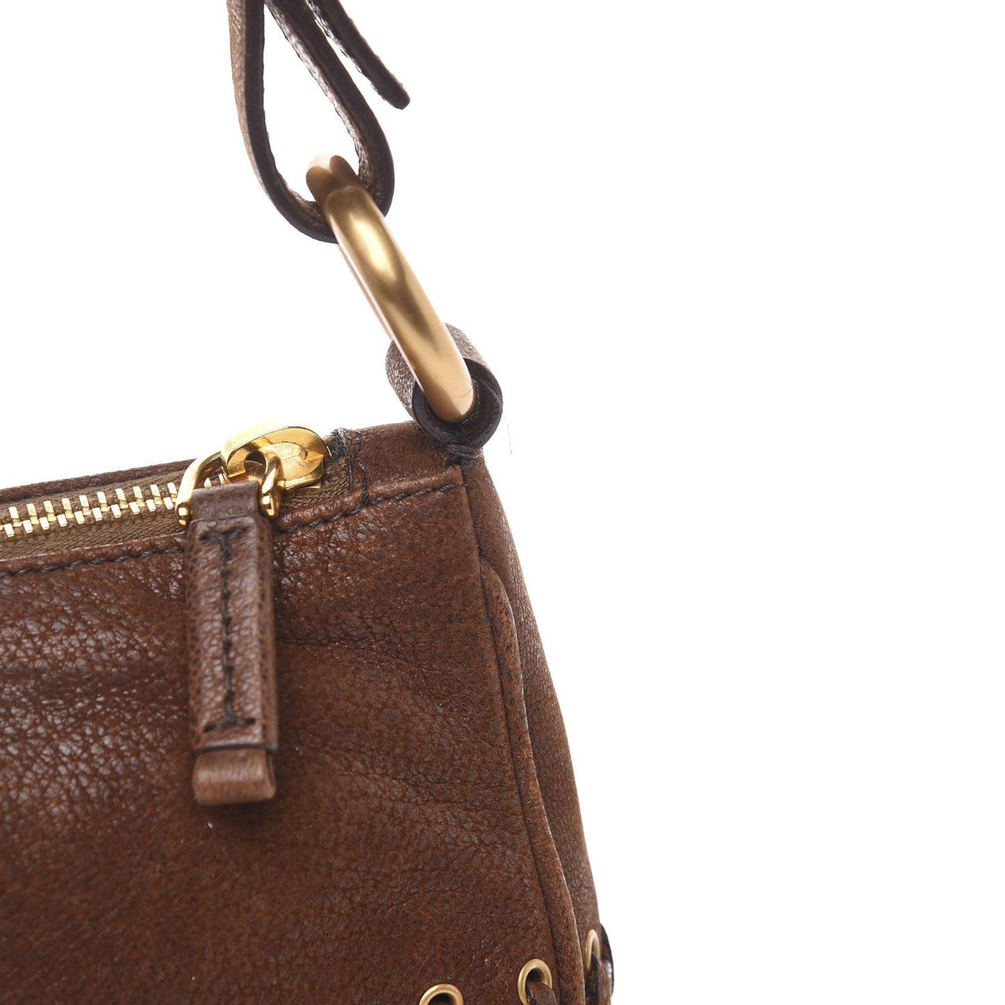 Goatskin Grommet Whipstitch Shoulder Bag Palissandro