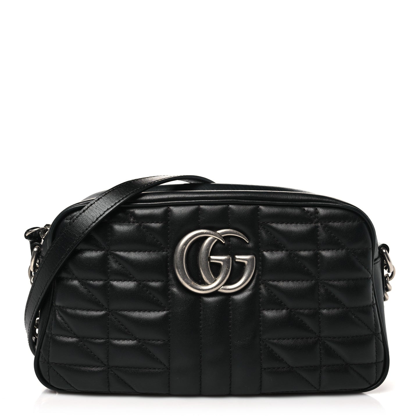Calfskin Matelasse Aria Small GG Marmont Chain Shoulder Bag Black