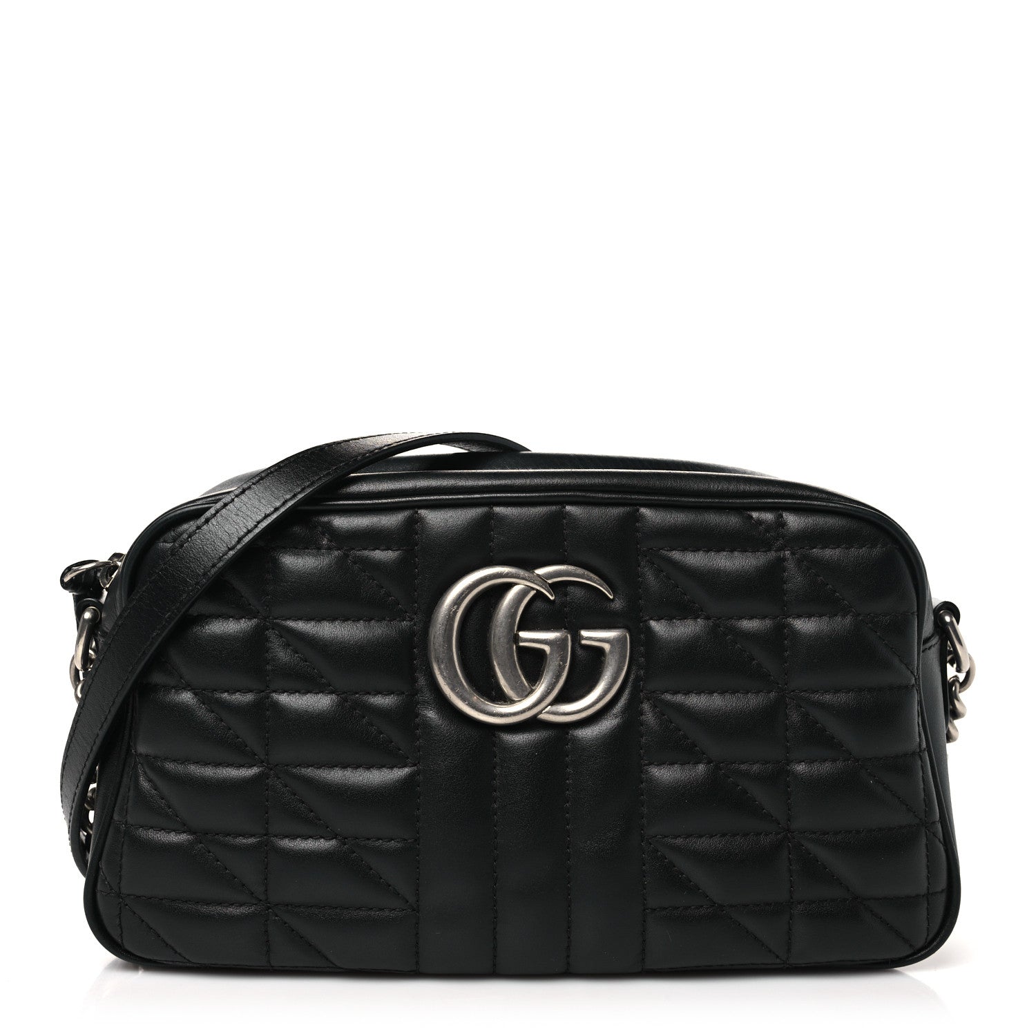 Gucci Calfskin Matelasse Aria Small GG Marmont Chain Shoulder Bag Black 1 of 11