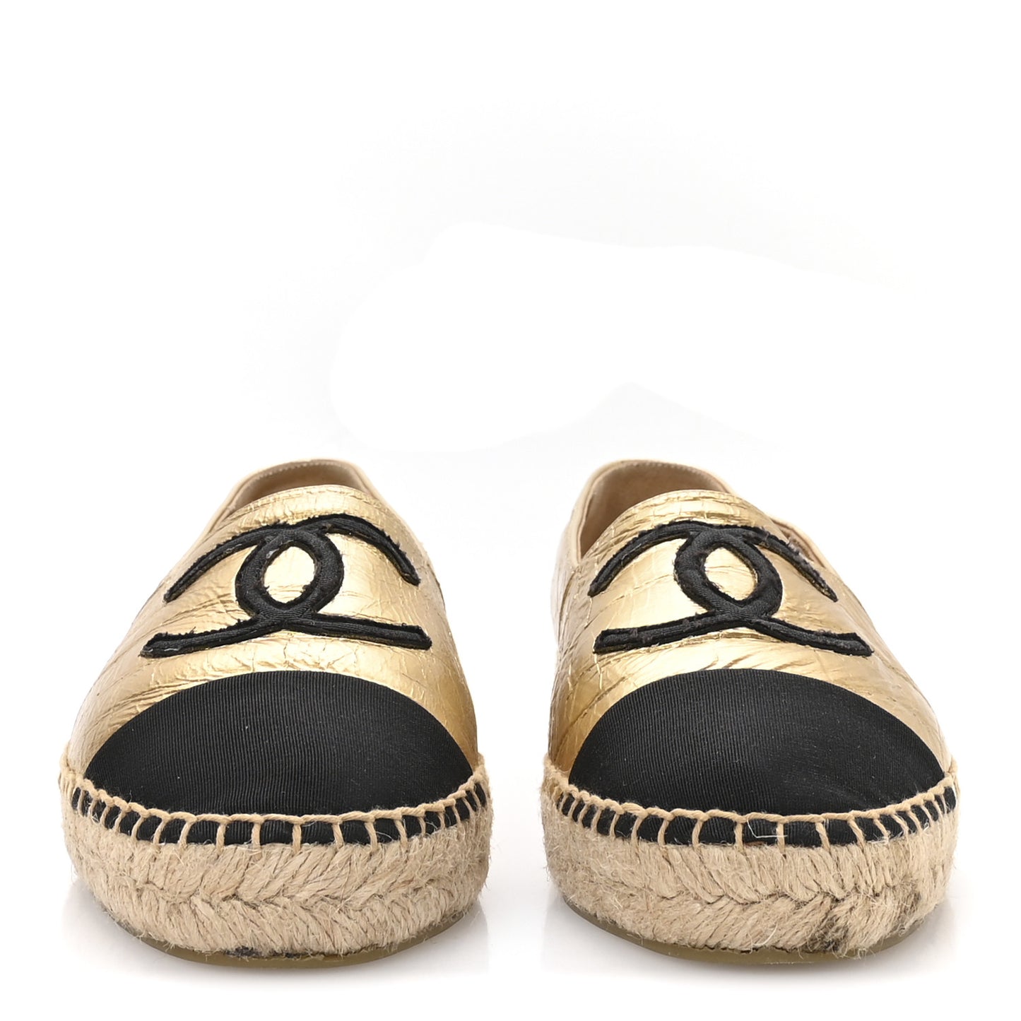 Laminated Lambskin Grosgrain CC Espadrilles 40 Gold Black
