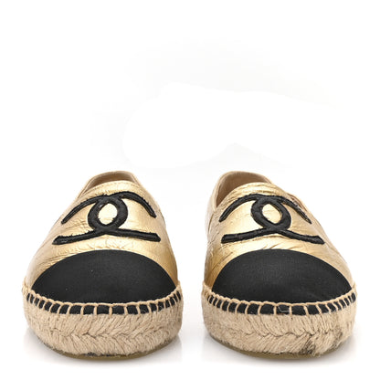 Chanel Laminated Lambskin Grosgrain CC Espadrilles 40 Gold Black 3 of 8