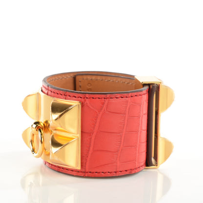 Hermes Matte Alligator Collier De Chien CDC Bracelet S Geranium 3 of 7