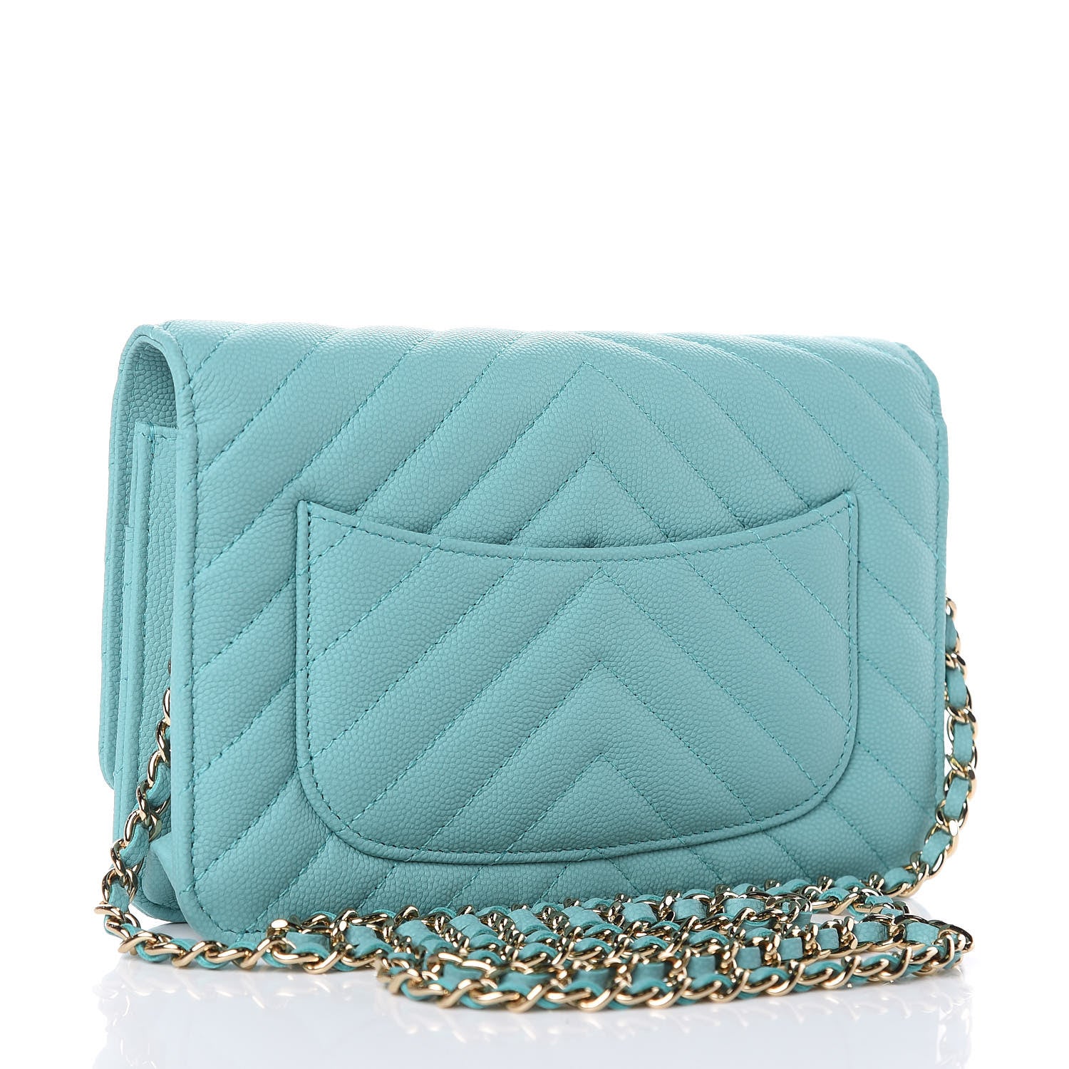 Chanel Caviar Chevron Quilted Wallet On Chain WOC Green 3 of 11