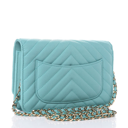 Chanel Caviar Chevron Quilted Wallet On Chain WOC Green 3 of 11