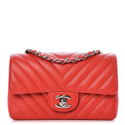 Chanel Caviar Chevron Quilted Mini Rectangular Flap Red 1 of 8