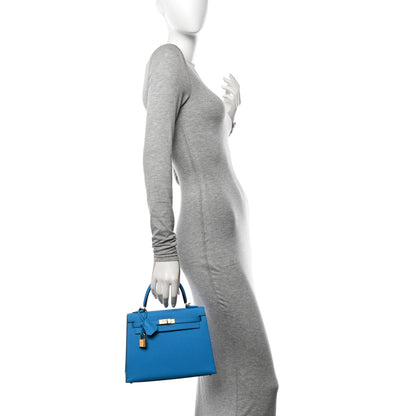 Hermes Epsom Kelly Sellier 25 Bleu Frida 2 of 10