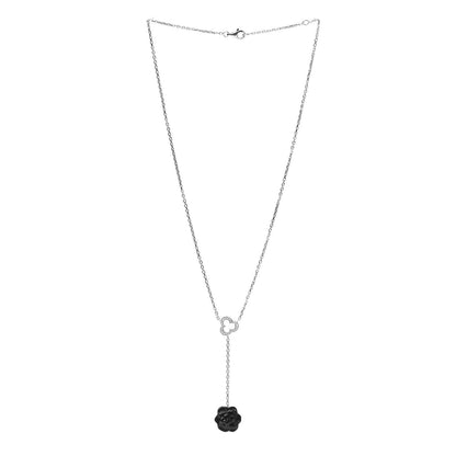 Chanel 18K White Gold Diamond Black Onyx Camelia Sculpte Pendant Necklace 3 of 5