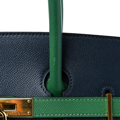 Hermes Courchevel Bi Color Birkin 35 Bleu Indigo Vert Clair 16 of 16