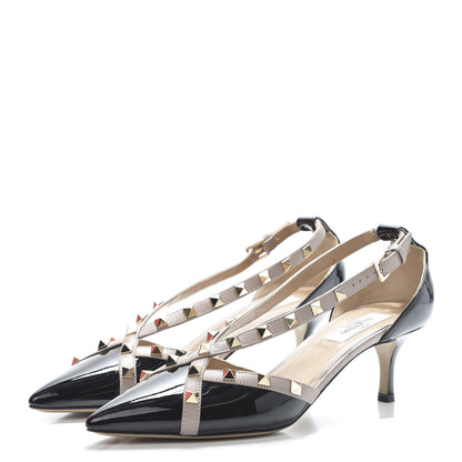Valentino Garavani Patent Rockstud Cross Strap D'Orsay 55mm Pumps 38.5 Black Poudre 2 of 11