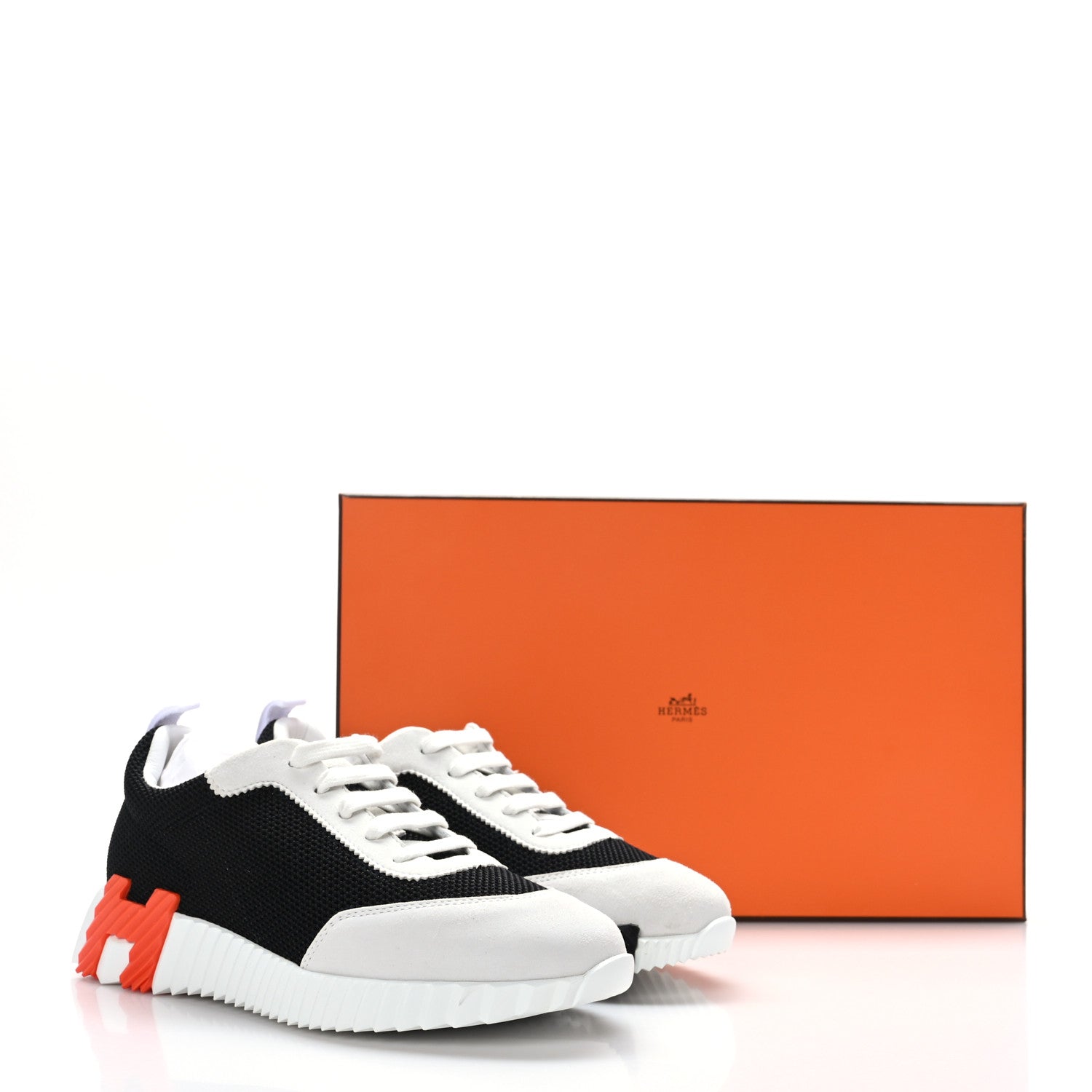 Hermes Air Mesh Suede Goatskin Bouncing Sneakers 37 Black Orange 9 of 9
