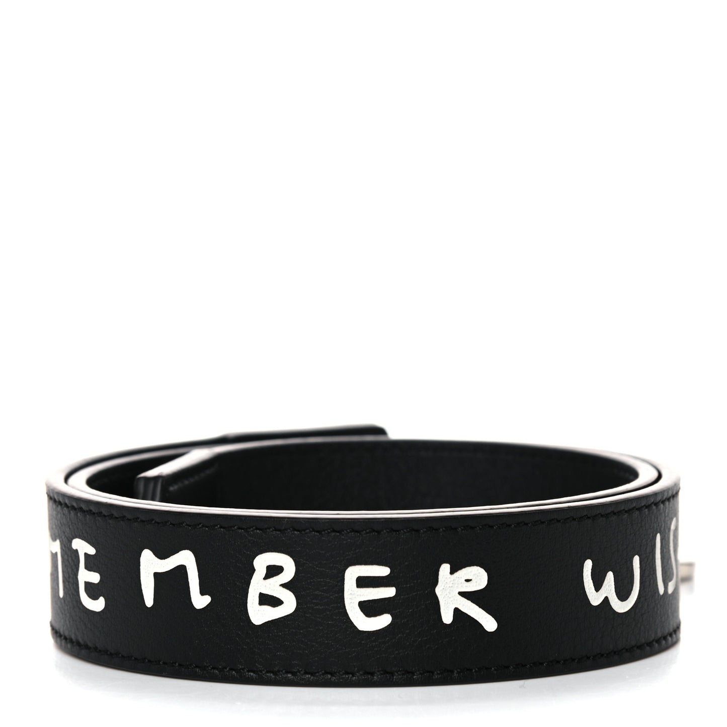 X JOE BRAINARD Calfskin Words Print Thin Strap Black