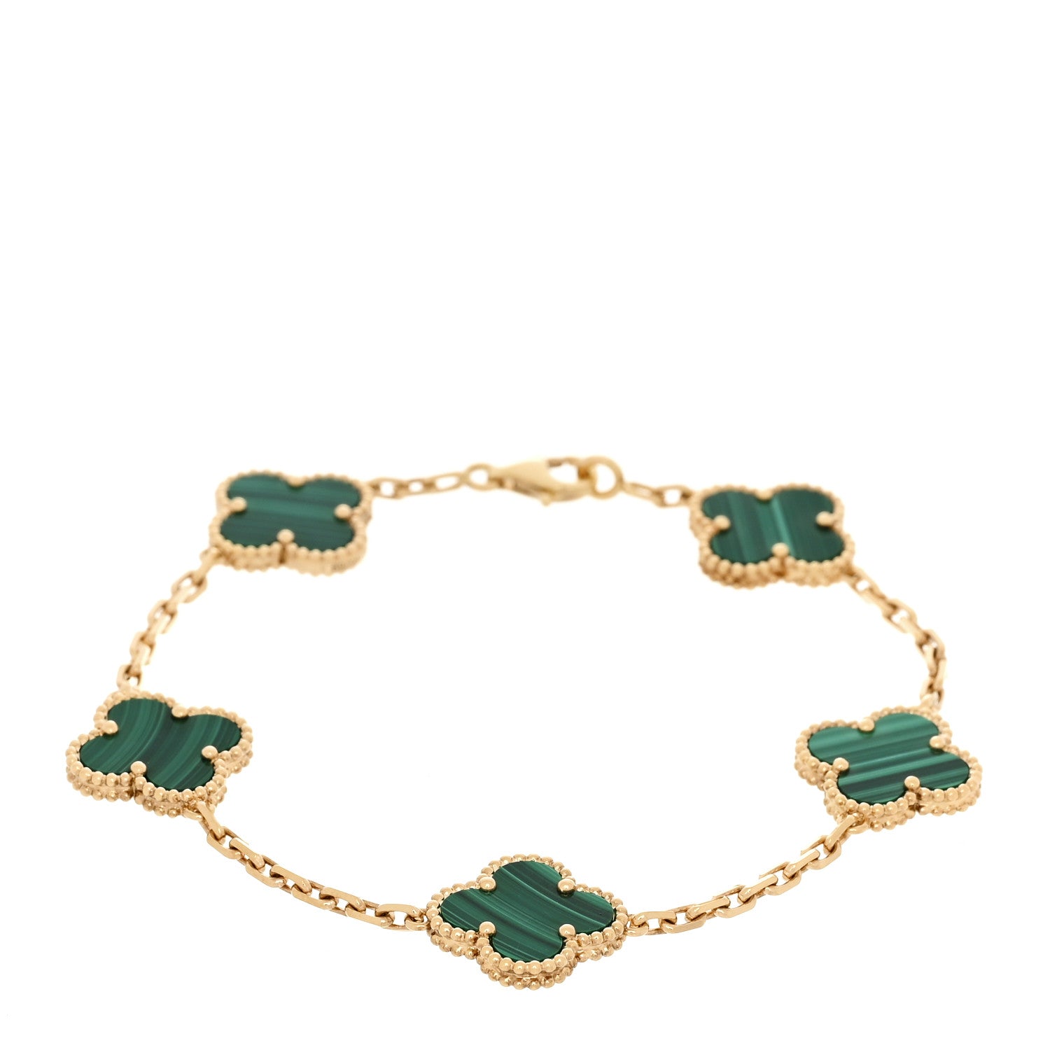 Van Cleef & Arpels 18K Yellow Gold Malachite 5 Motifs Vintage Alhambra Bracelet 1 of 5