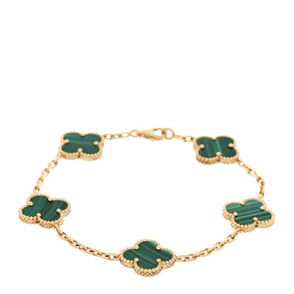 Van Cleef & Arpels 18K Yellow Gold Malachite 5 Motifs Vintage Alhambra Bracelet 1 of 5
