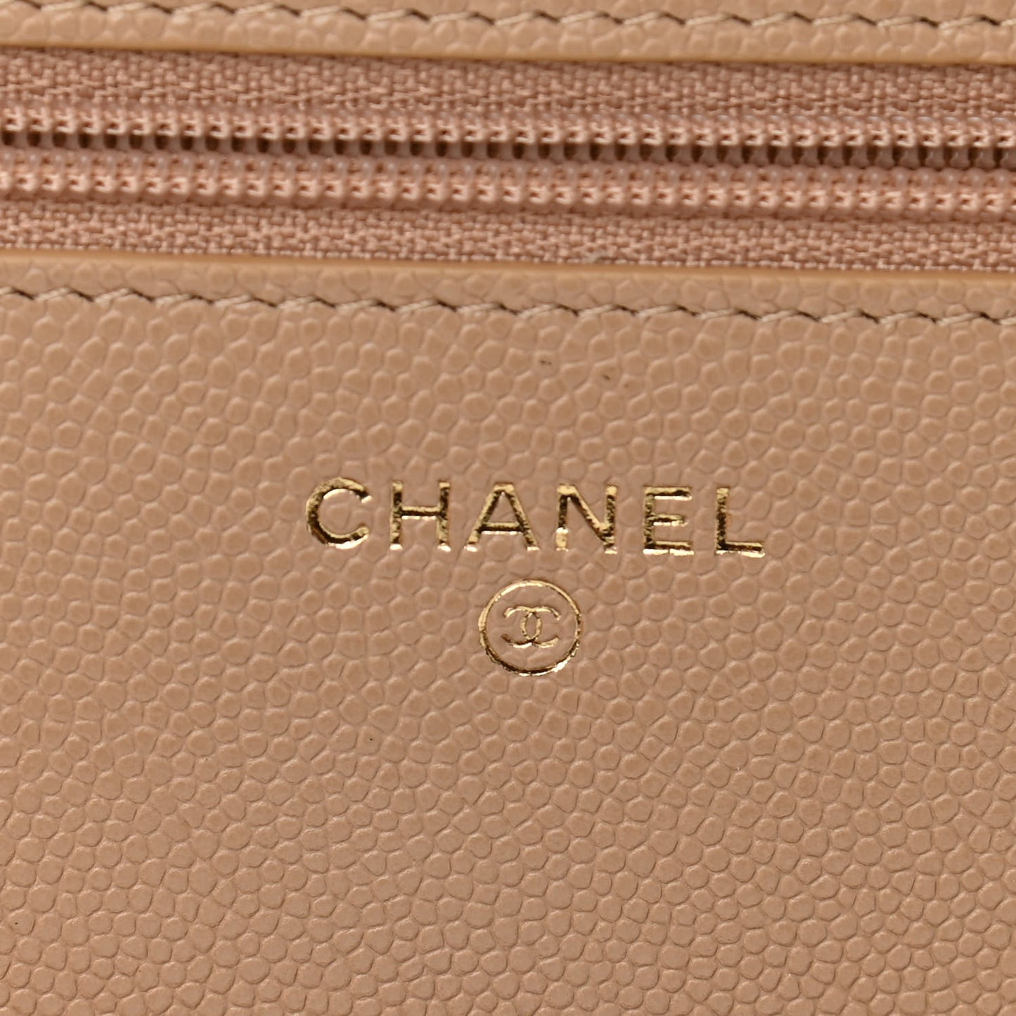 Caviar Quilted Crystal CC Wallet On Chain WOC Beige